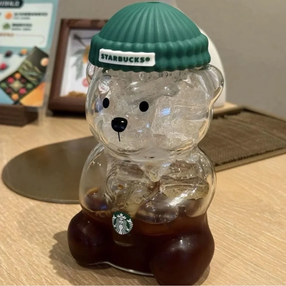 Starbucks Bearista Bear Clear Cold Cup 20 oz Green Lid & Straw - Picture 2 of 9